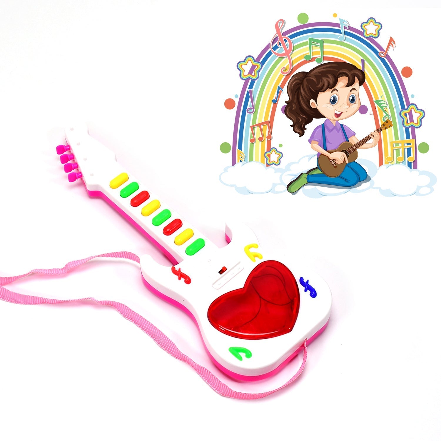 Colorful mini guitar toy with music for kids. Colorful mini guitar toy with music for kids.